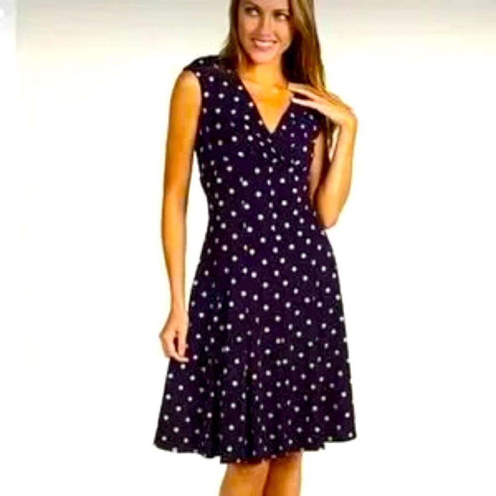 JESSICA HOWARD Purple Polka Dot V-Neck Surplice Swingy Cocktail Dress 10 EUC